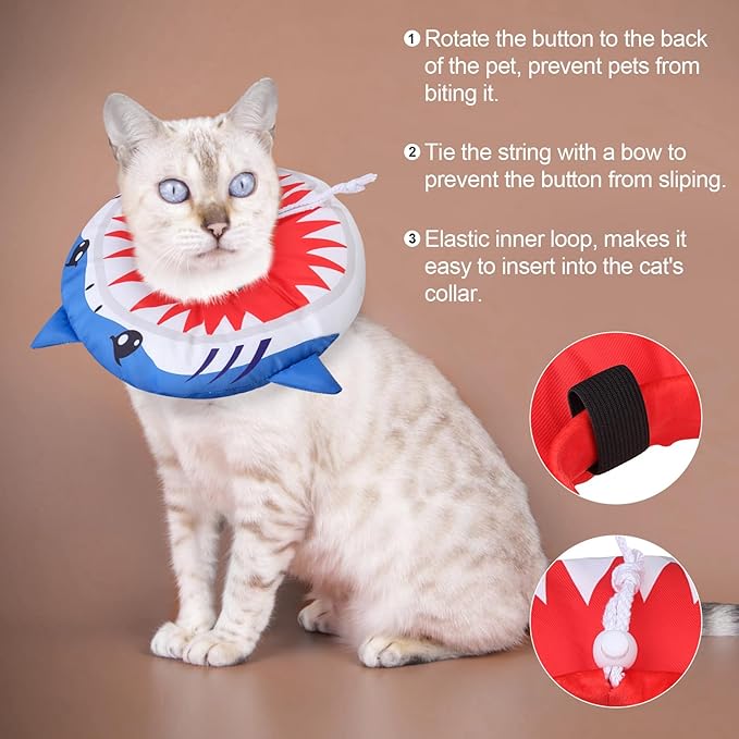 BEAUTYZOO Cat Cone Collars Soft, Cat Recovery E Collars After Surgery to Stop Licking, Adjustable Elizabeth Circle Collar Cute Pet Donut Pillow for Cats Kitten Small Dogs, Cute Shark S