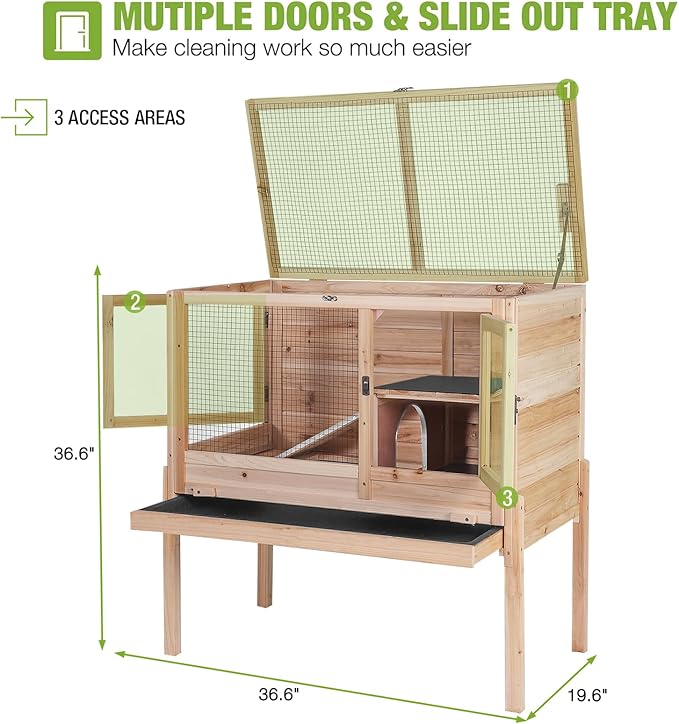 GUTINNEEN Rabbit Hutch Indoor Guinea Pig Cage Bunny House 36.6" Upgraded with Anti Chewing Edges, Cool Zinc Sheet, Leakproof PVC Layer, Wire Floor, Detachable Legs (Nature)