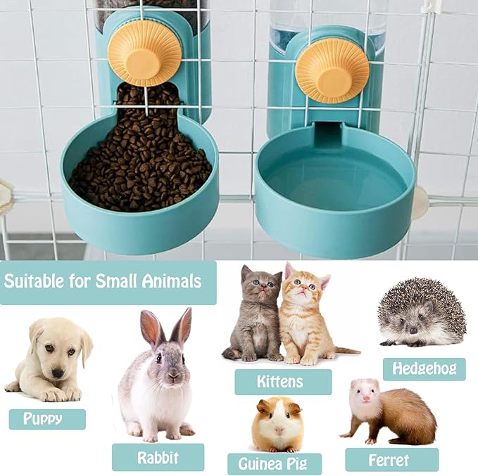 Hanging Automatic Rabbit Water Dispenser, Auto Dog Kennel Water Dispenser 35OZ Gravity Bunny Feeder, Dog Cage & Crate Waterer for Rabbit Guinea Pig Hedgehog Ferret Kitty Puppy