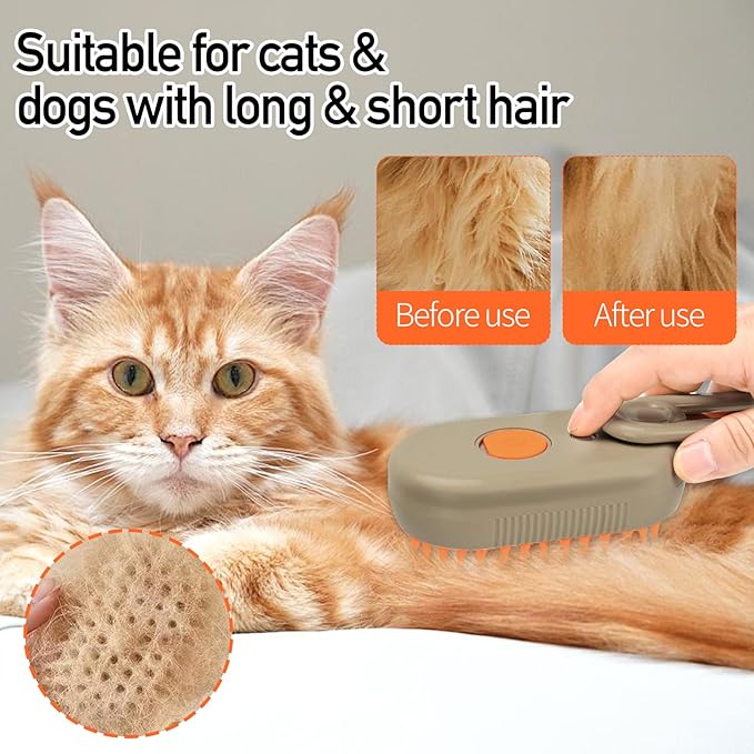 Steam Pet Brush, Steaming Cat Brush, 2025 New 3 in 1 Pet Steam Groomer Brushes, Lifweb-E-Comb,Massaging and Cleaning Hair Removal Multifunctional for Cats and Dogs.(Orange 1Pcs)