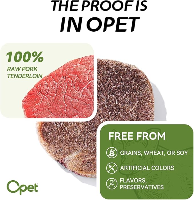 OPET Freeze Dried Cat Treats, Single Ingredient Grain Free High Protein Pet Food for Cats and Dogs, Healthy Training Snacks，Freeze Dried Pork Sliced Fillets (Pork, 1.48 Ounce)