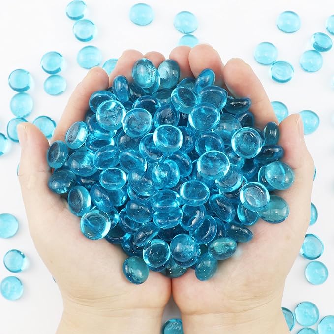 0.96LB Glass Beads Vase Filler Aquarium Gravel Decor Flat Glass Marbles Gems Pebbles Fish Tank Rocks Home Decorative Art Craft - Light Blue