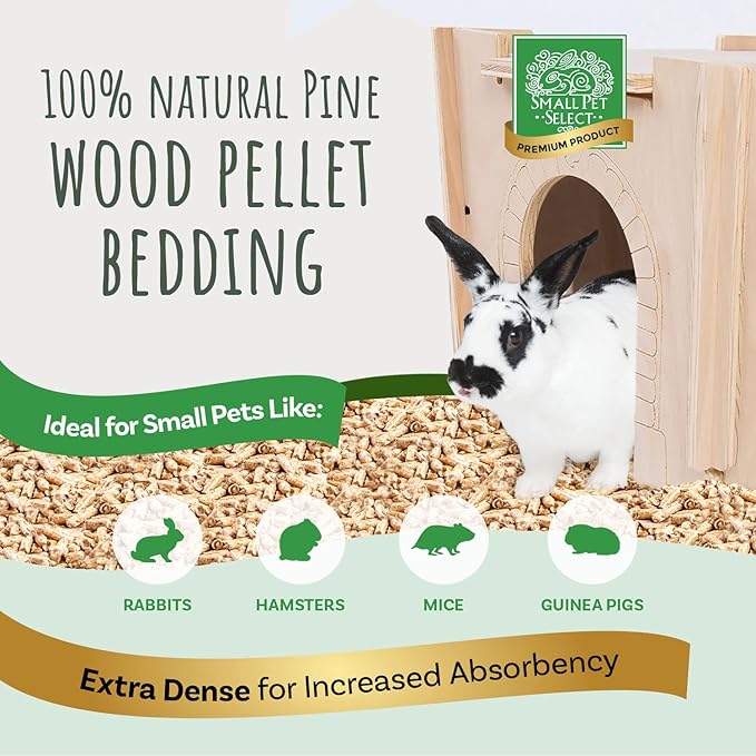 Small Pet Select Pine Pellet Bedding 8lb, Litter Pellets for Rabbit, Guinea Pig, Hamster, Bunny and other Small Animals, Made in USA, 8lb