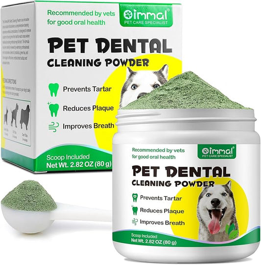 Teeth Cleaning Powder for Dogs - Dental Freshener with Probiotics for Bad Breath, Plaque, Tartar - Dental Care for Small, Medium, Large Dogs - 80g