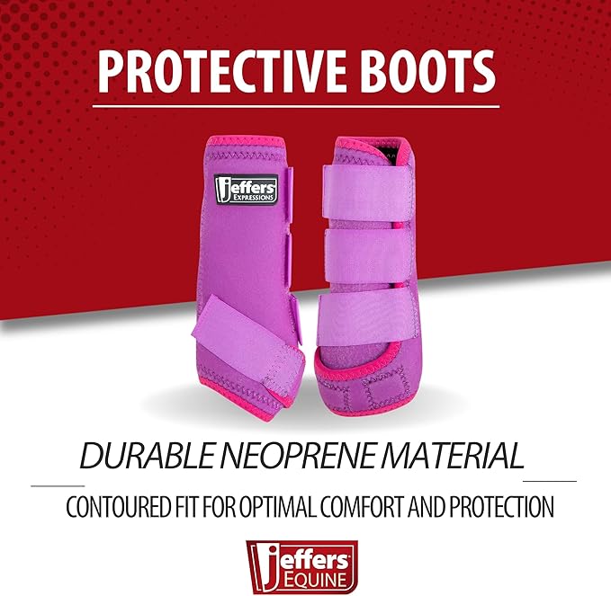 Jeffers Expression Neon Horse Boots 1 Pair - Purple & Pink, Breathable Neoprene, Secure Strap Closures, Durable Premium Protection for Jump Training & Trail Riding - Front & Hind, Medium Size