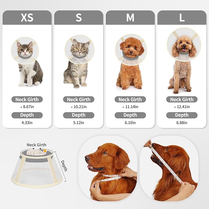 Soft Dog Cone Collar to Stop Licking-Adjustable Comfortable Mesh Recovery Collar After Surgery for Small or Miniature Dogs, Alternative to Plastic Elizabethan Collars for Neuter Incision Care (Grey,M)