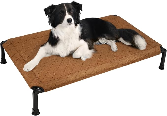 Veehoo Soft Plush Elevated Dog Bed, Raised Dog Beds with Heavy Duty Frame, Non-Slip Silicon Feet, Washable & Breathable Pet Cot for Indoor or Outdoor Use, 41" x 27", Brown, CWC2432A