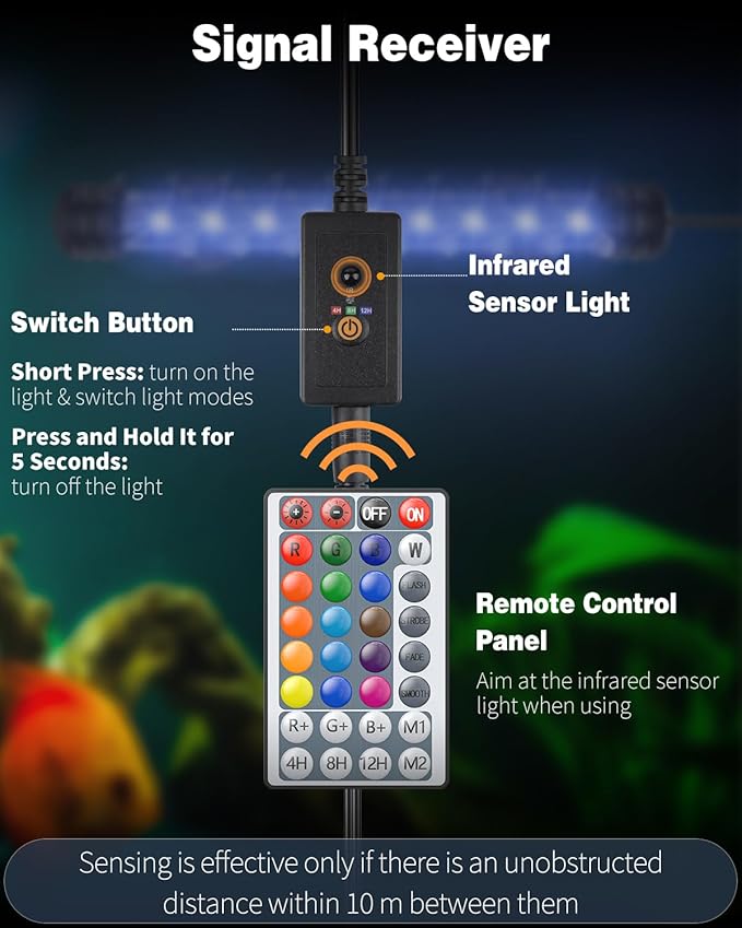 Pawfly 1.8W Aquarium LED Light - 7.5" Underwater Fish Tank Light with Timer & Remote Control (4 Modes, Battery Not Included)