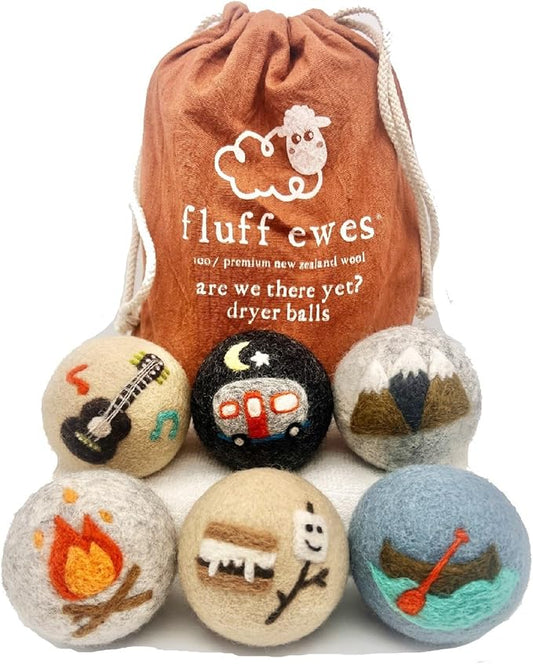 Fluff Ewes Wool Dryer Balls 6 Pack Premium New Zealand Wool Laundry Balls for Dryer, No Static Dryer Balls Laundry Reusable, XL Wool Dryer Balls Cute, Baby Dryer Balls for Dryers - are We There Yet