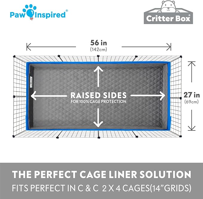 Paw Inspired Critter Box | Washable Guinea Pig Cage Liners with Raised Sides | Fleece Bedding for Guinea Pigs Rabbits, Hamsters, Small Animals | Edge Protected Pee Pads (C&C 2x4)