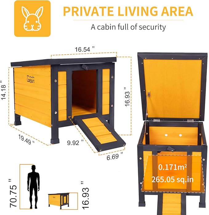 GEGURI Outdoor Cat House Weatherproof, Rabbit Hutch & Indoor Bunny Cage, Wooden Shelter for Feral Cats, Rabbits, Chickens & Small Animals