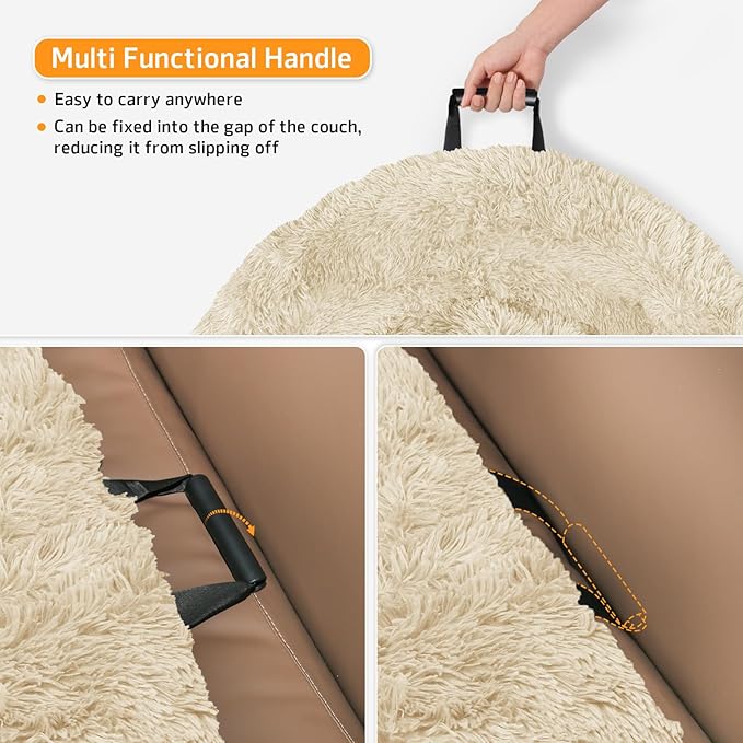 GGIB Calming Dog Bed Fluffy Plush Dog Mat for Furniture Protector with Removable Washable Cover for Large Medium Small Dogs and Cats (Extra Extra Large, Beige)