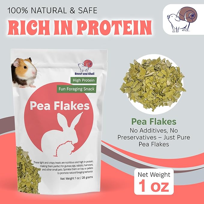 Snout and Shell Pea Flakes for Small Pets – High-Protein Treat for Guinea Pigs, Rabbits, Hamsters, Chinchillas & More – Fun Foraging Snack – 2 oz (28g)