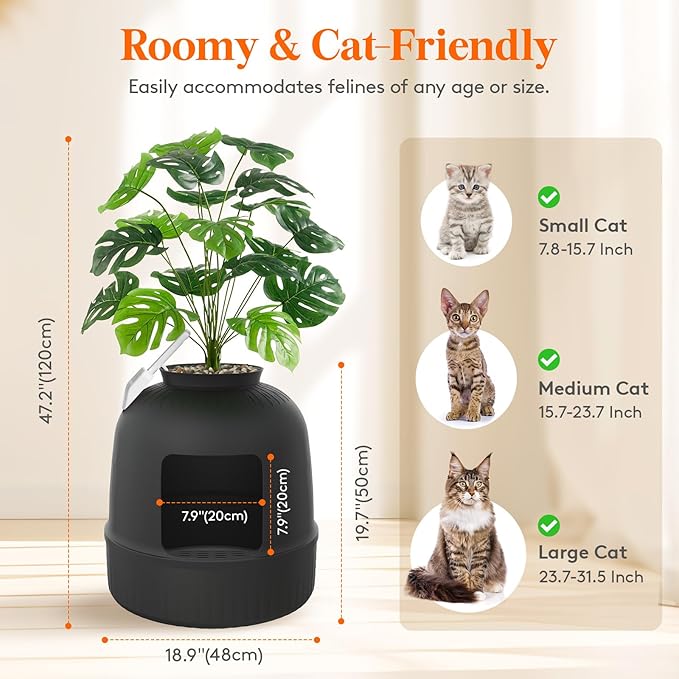 Lifewit Litter Box Cat with Faux Plant & Scoop, Hidden Enclosure Litter Tray with Odor Control & Carbon Filter in Living Room, Bedroom, Corner, Black