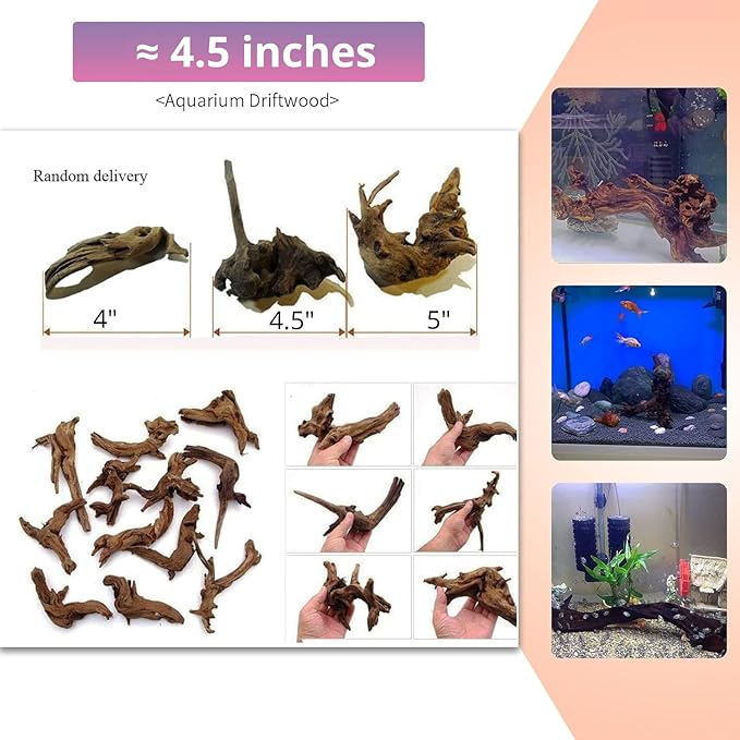 Hamiledyi 12Pcs Small Driftwood for Aquarium 4.1"-7.2" Driftwood Branches Aquarium Wood Decoration Natural Fish Tank Habitat Decor Wood for Lizard Assorted Size