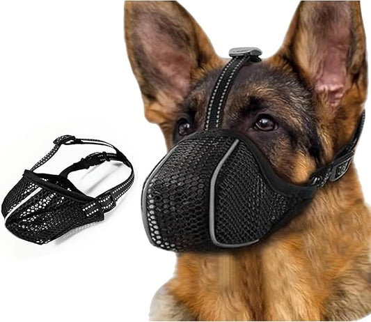 Dog Muzzle, Mesh Soft Muzzle for Small Medium Large Sized Dogs, Breathable Adjustable Puppy Muzzles for Scavenging Biting Licking and Chewing, Allows Panting and Drinking (Reflective Mesh, M)