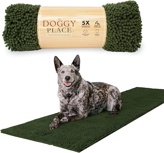 My Doggy Place Microfiber Dog Mat for Muddy Paws, 8' x 2' Chive - Non-Slip, Absorbent and Quick-Drying Dog Paw Cleaning Mat, Washer and Dryer Safe - Hallway Runner