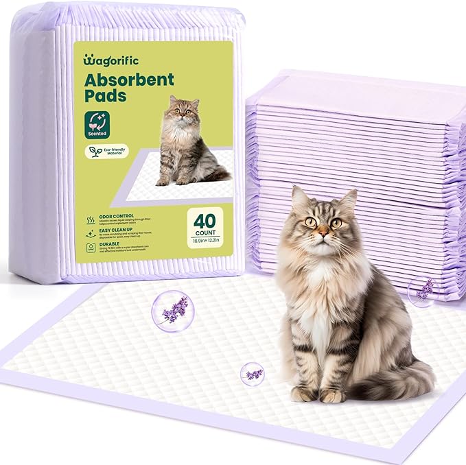 Cat Pads Refills for Tidy Cats Breeze Litter System - Super Absorbent 6-Layer Pads for Odor Control, Lavender Scented - 16.9" x 11.4" - Pack of 40 Litter Box Replacement Pads