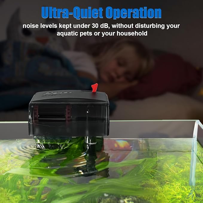 AQQA Aquarium Filter 5-20 Gallon Fish Tank Filters with Bio-Wheel Power, Hang On Back Aquarium Filter, Adjustable Flow Hob Filter, Quiet Efficient and Silent Operation (5W 80GPH)