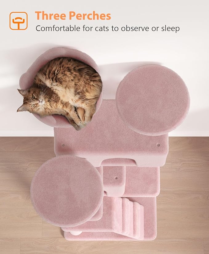 70'' Cat Tree Tower for Indoor Cats Large Adult,Cute/Tall Modern Cat Tree for Big Cats 20 lbs,Plush Multi-Level Cat Condo with Scratching Posts,Dangling Ball for Fun Play(Soft Pink, 70 inch)