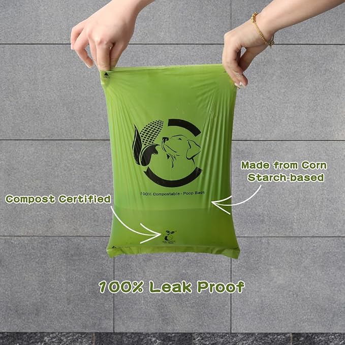 Certified Compostable Dog Poop Bags, 270 Count Landfill Friendly and Leakproof Waste Bags, Easy Open Unscented Forest Green Poop Bag for Dog, 15 Doggy Bags Per Roll (18 rolls)