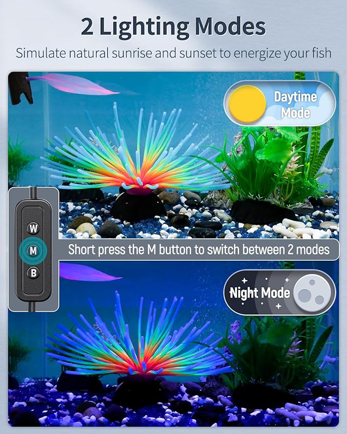 Pawfly 6 W Aquarium LED Light for 6" to 10" Fish Tanks Extendable Fish Tank Light with Full Spectrum Brilliant White Blue Red Lights with Daytime & Night Modes and Adjustable Brightness