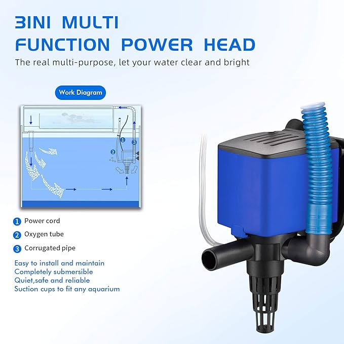 Water Pump 320 GPH Submersible Internal Aquarium Powerhead Water Pump Ultra Quiet for Aquarium,Fish Tank