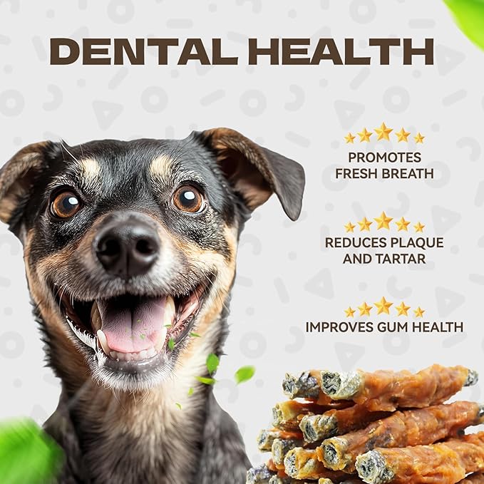 Chicken Wrapped Cod Skin Dog Treats, High Protein Chicken Jerky Chews Rawhide-Free Long-Lasting Dog Training Treats Snacks for Medium and Breeds 10.54oz