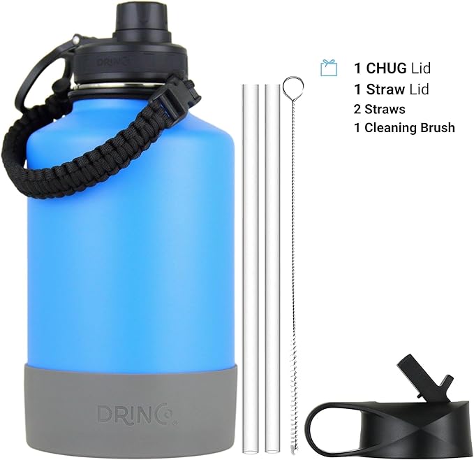 Drinco Stainless Steel Water Bottle Spout Lid Vacuum Insulated Double Wall Water Bottle Wide Mouth (64oz 40oz 32oz 22oz 18oz 14oz) Leak Proof Keep Cold Sport Camping Hiking (64 oz, 64oz Royal Blue)
