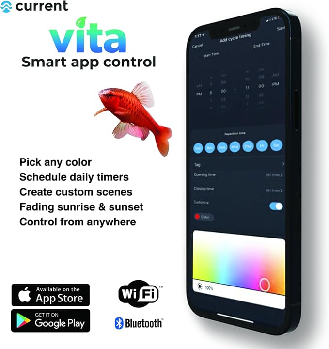 CURRENT USA ColorPlus Smart LED Aquarium Light 36 inch with App and Voice Control by Alexa & Google Home | Extra Vivid Colors for Freshwater Aquarium Fish Tank and Terrariums| Aluminum (36" to 48")