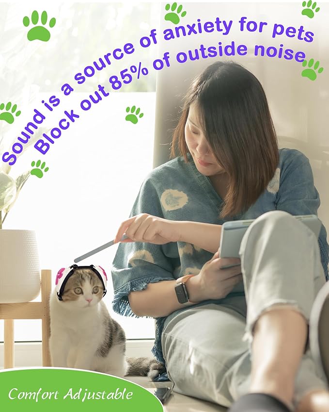 Calming Earmuffs for Cats and Small Dogs - for Anxiety Relief - Noise Canceling for Fireworks, Thunderstorms, Pet Grooming & Force Drying - Dog Ear Muffs Noise Protection (White, Small)