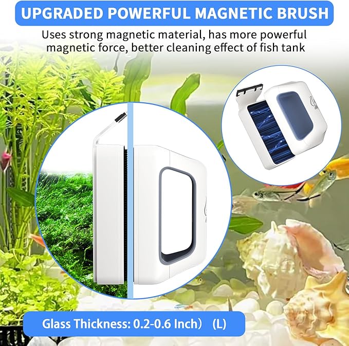 Magnetic Aquarium Fish Tank Glass Cleaner, Floating Aquarium Magnetic Brush, Algae Scraper Glass Cleaner Scrubber for 0.2-0.6 Inch Thick Glass Fish Tank (L)