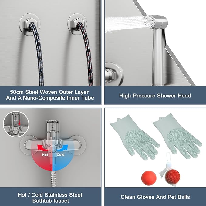 CuisinSmart 62" Dog Bathtub for Large Dogs, Professional Dog Washing Station with Dog Wash Attachment, Dog Bath Pool for Outdoor, Indoor Shower and Grooming (62" Right Door)