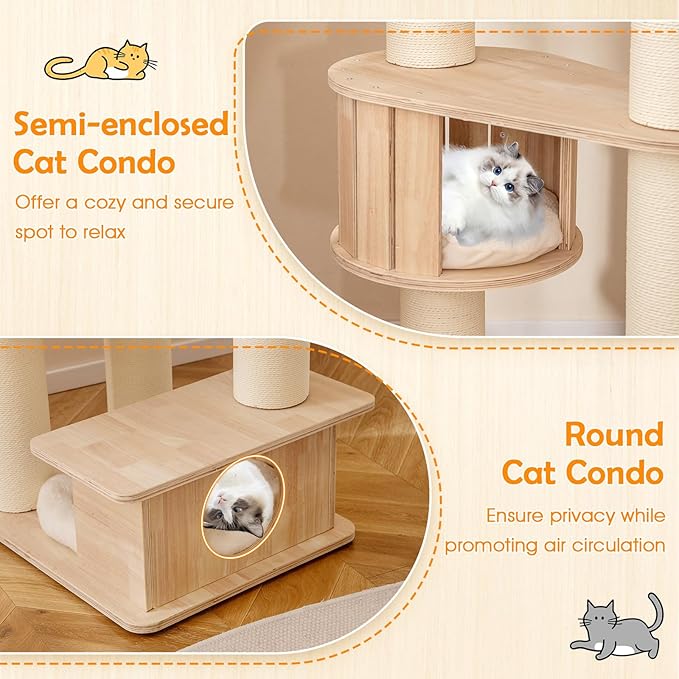 Tangkula 69” Tall Cat Tree, Multi-Layer Wood Cat Tower with Scratching Posts, Perch, Condo, Space Capsule, Hammock, Washable Cushions, Modern Cat Tree Tower for Indoor Cats Large Adult