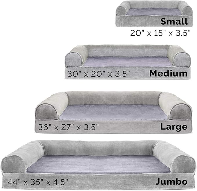 Furhaven Orthopedic Dog Bed for Large Dogs w/ Removable Bolsters & Washable Cover, For Dogs Up to 95 lbs - Faux Fur & Velvet Sofa - Smoke Gray, Jumbo/XL
