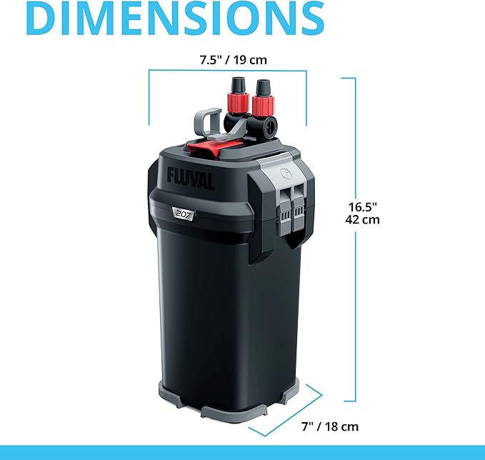 Fluval 207 Perfomance Canister Filter - for Aquariums Up to 45 Gallons - Aquarium Canister Filter