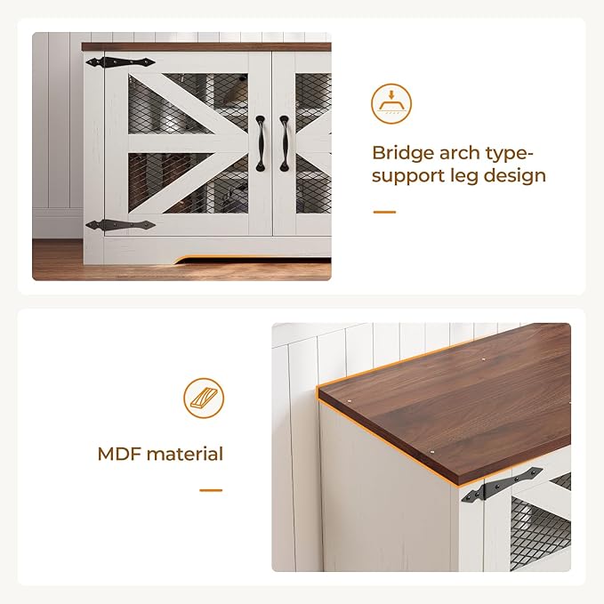 Farmhouse Storage Bench with Cushion, Metal and Wood Shoe Rack Organizer, Adjustable Shelf, Shoe Cabinet with Half Hidden Storage Space, for Entryway, Bedroom, Living Room (Old White, 31.4in)