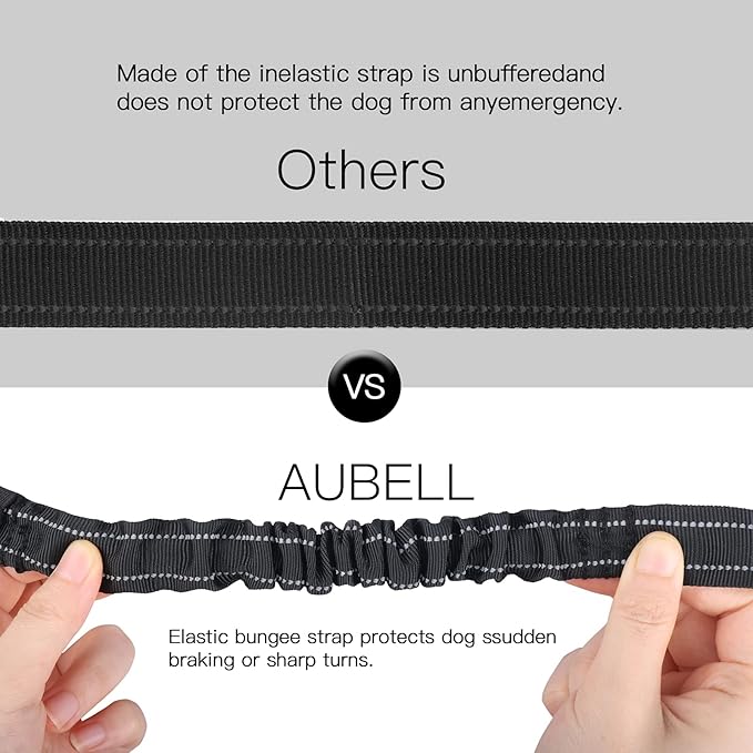 AUBELL Dog Seat Belt for Car,2 Pack Set 3-in-1 Adjustable Reflective Bungee Heavy Duty Dog Car Harness Tether with Clip Hook Latch & Buckle,Swivel Zinc Alloy Carabiner,Black+Black
