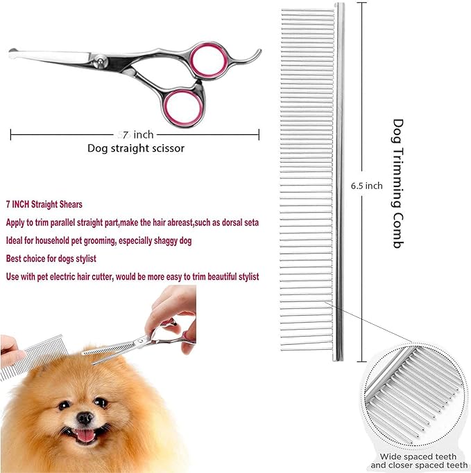 Pet Grooming kit, Professional Rechargeable Cordless Dog Grooming Clippers Kit Low Noise Electric Hair Trimming Clippers Set with Comb Guides, Stain Steel Scissors, Nail Kits and Popular groomi