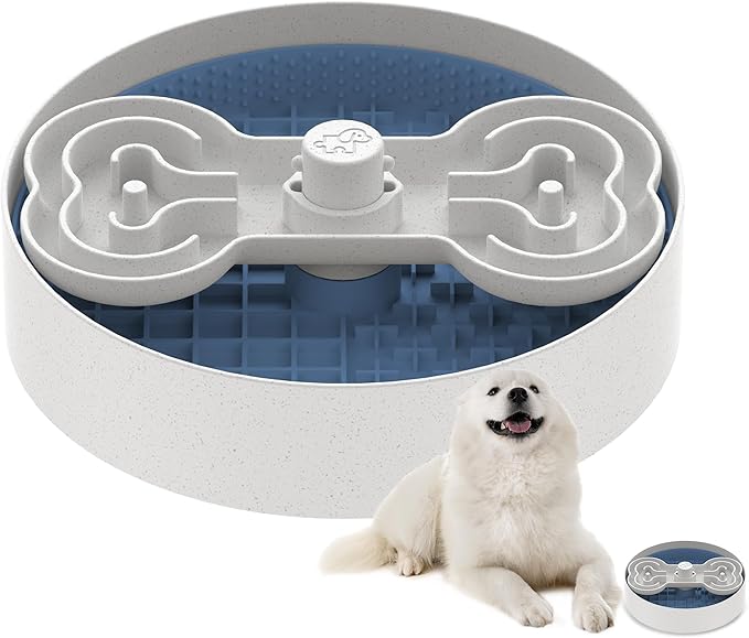 Slow Feeder Dog Bowl with Lick Mat and Puzzle Inserts - Non-Slip Base, Adjustable Speed Design, Dishwasher Safe for Large Dogs,Blue