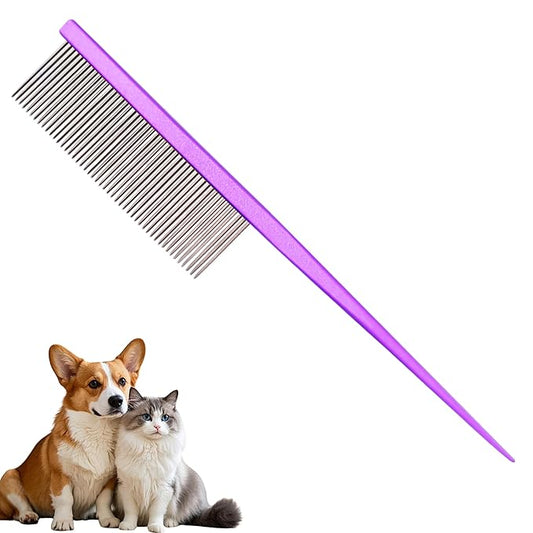 Grooming Pet Comb Rat Tail Dematting Cat and Dog Comb，Rounded Ends Design for Safe Tangle Removal, Hairstyling, Massage，Loose Hair Removal，Prevent Irritation，Fluffing Paws,Face,Tail,Remove Tear Stain