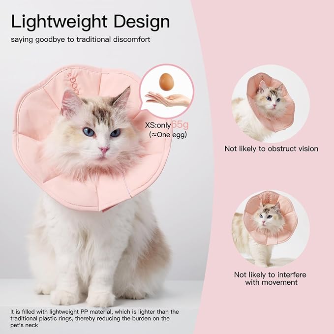 Touchdog Foldable Dog Cone Collar for Cats & Dogs - Adjustable Soft Recovery Collar with Waterproof PU Coating, Lightweight Design, 24.5cm/9.6in Wide Barrier (Pink, L)