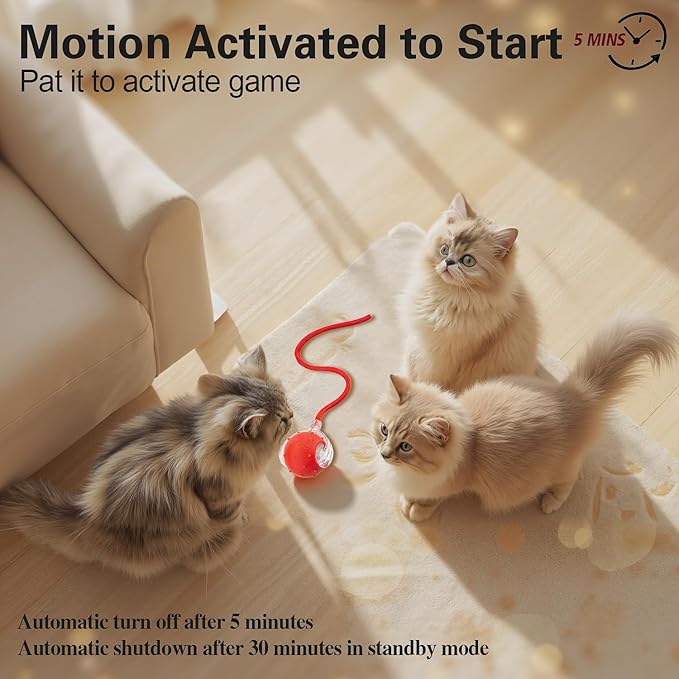 Red & Green Interactive Cat Toy Ball Combo – Automatic Agile Moving Cats Toys with 4 Tail Accessories, Bird Chirping & Motion Activated, Kitten Balls for Multi-Cat Households