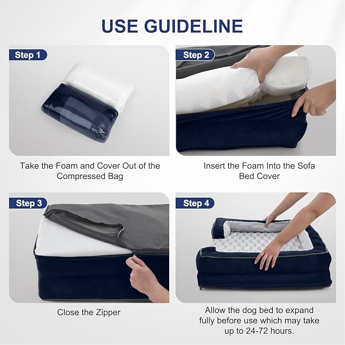 FURTIME Orthopedic Dog Bed for Extra Large Dogs - XL Washable Dog Sofa Beds Large, Supportive Foam Pet Couch Bed with Removable Washable Cover, Waterproof Lining and Nonskid Bottom, Navy Blue