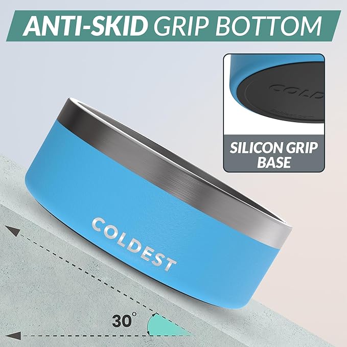 Coldest Dog Bowl - Anti Rust Metal, Non Slip, 3 Layers Insulated Stainless Steel Dog Bowls - Spill Proof & Heavy Duty - Water Bowl for Dogs, Cats & Pets, Dish Washer Safe (64 oz, Celestial Blue)