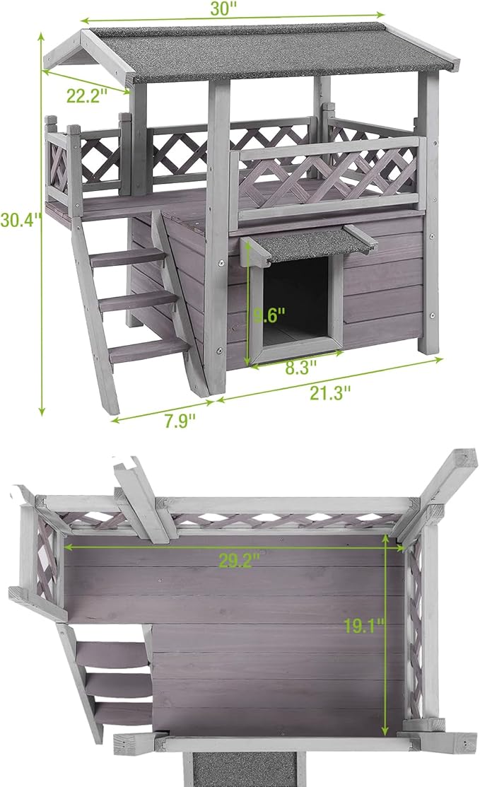 GUTINNEEN Cat House Outdoor Weatheproof Feral Cat Shelter Wooden Cat Condos for Winter Large Balcony（AIR09）