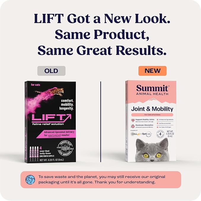 Summit Feline Pain Relief Supplement Inflammation Hip & Joint Support Vitamin for Cats - Natural Chrondroitin with Liposomal Delivery for Arthritis - Drug Free - All Ages