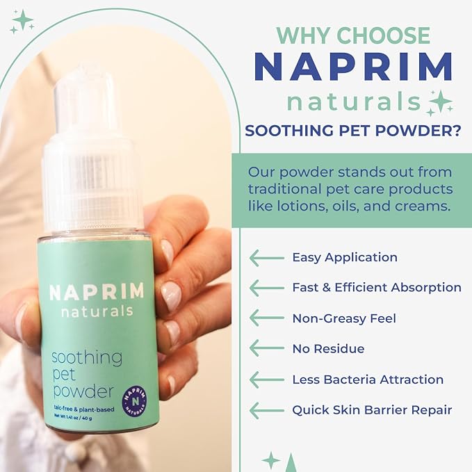 Soothing Pet Powder – Talc-Free Itch Relief for Dogs - Hot Spot Treatment, Dog Allergy Relief & Dry Shampoo for Dogs - Dog Paw Balm & Wound Care - First Aid for Sensitive Skin