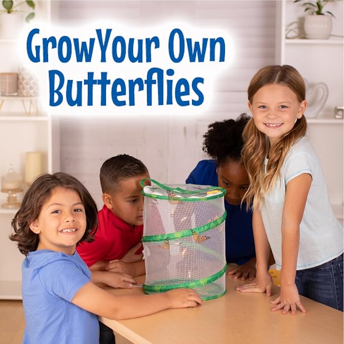 Insect Lore Butterfly Garden with Giant Birthday Card | 5 Live Baby Caterpillars | STEM Journal, Habitat, Chrys-A-Lid, Feeder | Raise and Release Painted Lady Butterflies
