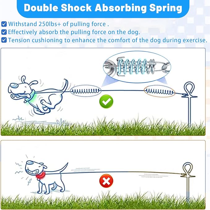 Dog Tie Out Cable 10/15/20/25/30FT Dog Run Cable Rosy Pink/Blue/Purple/Silver/Red/Green/YellowTie Out Cable for Large Dogs Heavy Duty for Outside Hold Large Dogs Up to 250LBS